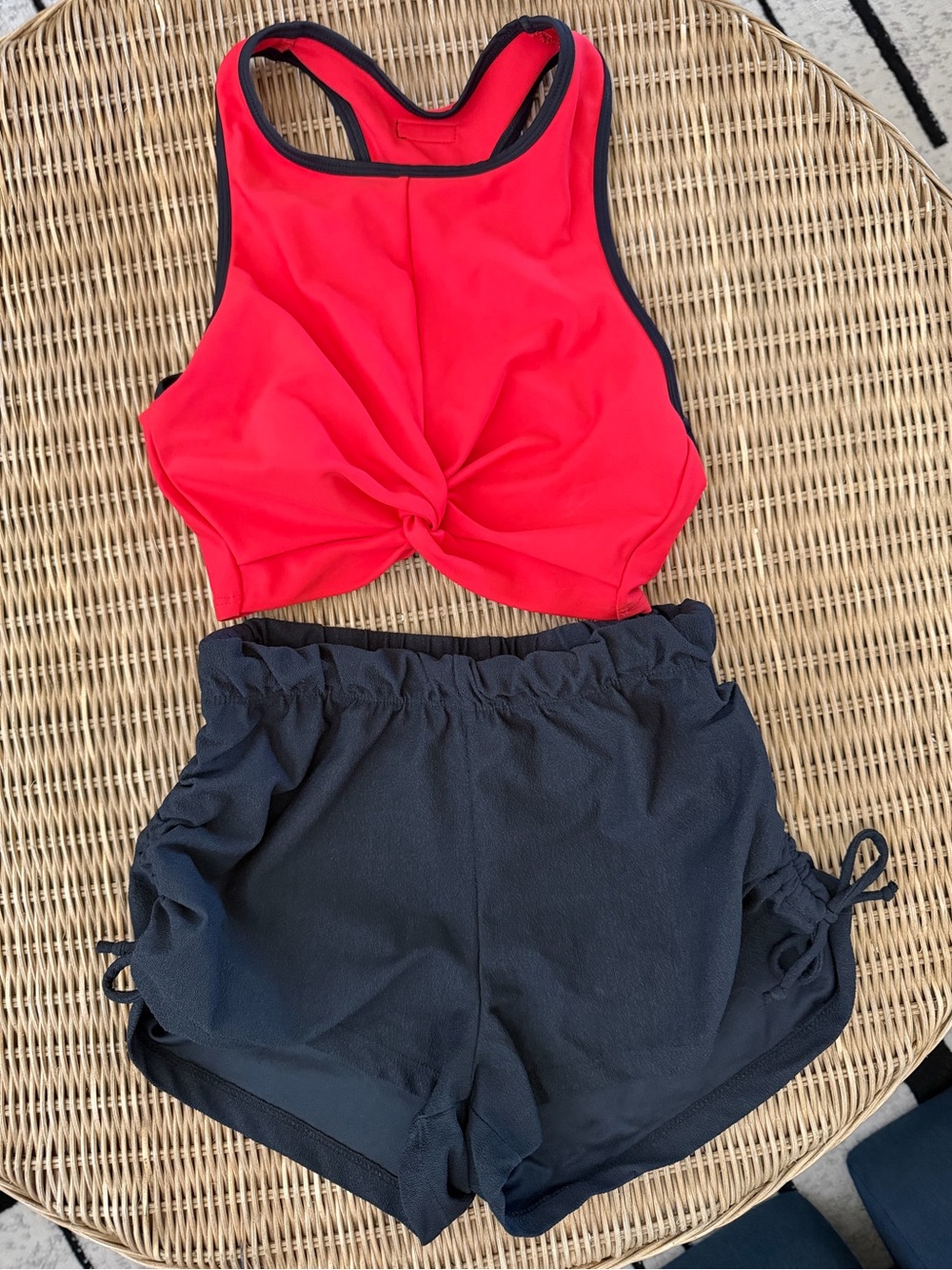 FIVE THE LABEL Red Twist-Front Crop Top & Black Dance Shorts Set